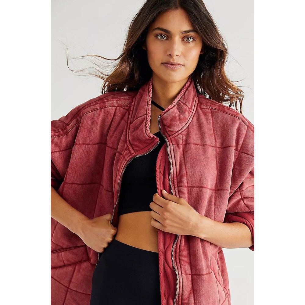 Free People Dolman Quilted Knit Jacket Top Christmas Cozy Warm Festive L 284147